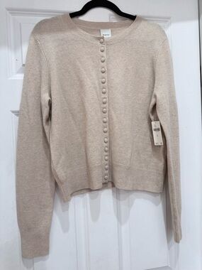 Anthropologie Maeve Light Oatmeal / Beige Cardigan with Covered Buttons XL ☁️
